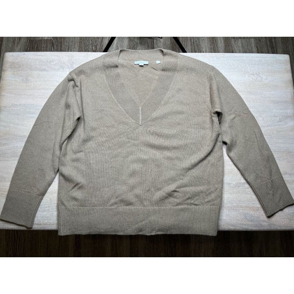 Vince Wool Cashmere Tan V Neck Sweater Size Large